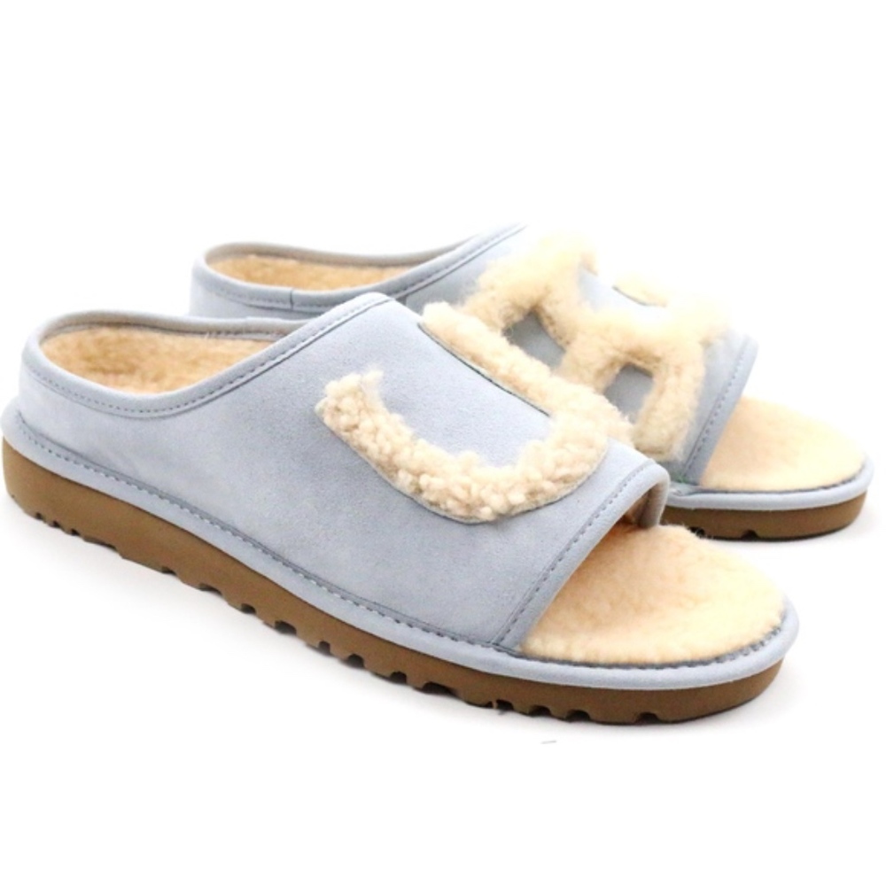 UGG Slide Slipper Suede Sheepskin Fog Natural NEW!